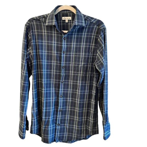 Peter Millar ~ Blue Plaid Long Sleeved Button Down Shirt ~ size Small - Picture 1 of 7